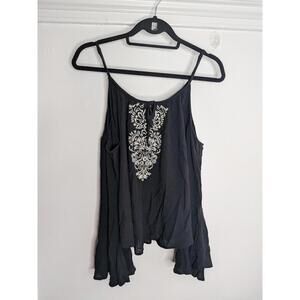 Hollister Blouse Womens XS Black Embroidered Cold Shoulder Bell Sleeve Top